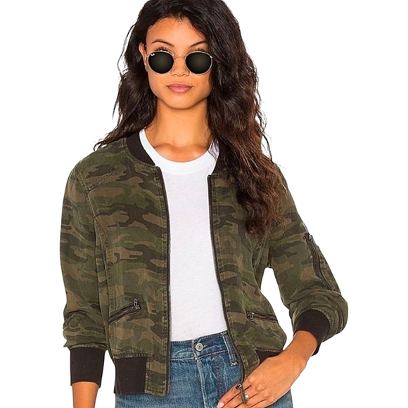 Sanctuary Jackets & Blazers - Anthropology Sanctuary Camo Bomber Jacket Zipper Pockets Black Trim Women's M